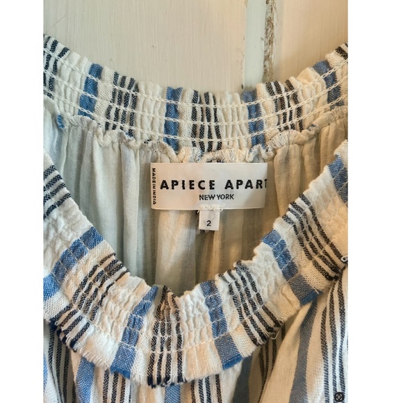 Apiece Apart Midi Dress 2 Ossetia Tiers Seaside Stripe Blue White A-Line - Picture 4 of 9